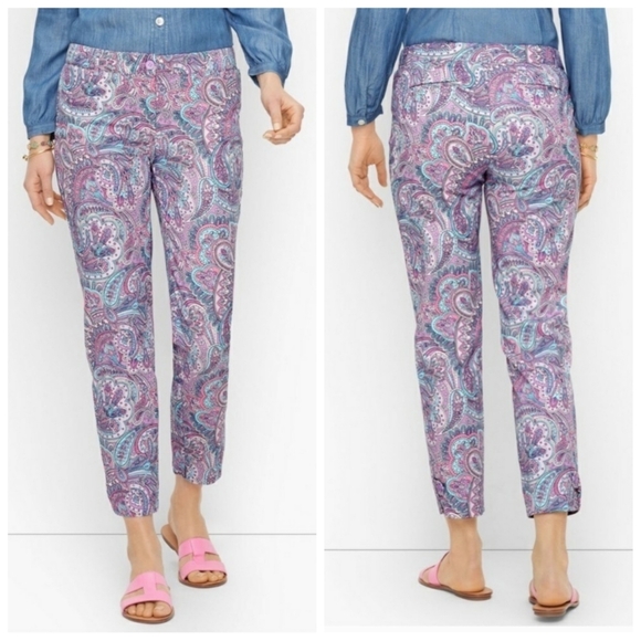 TALBOTS Pink Black White Cropped Pants Classic Slim Paisley 6 PETITE - Picture 4 of 10